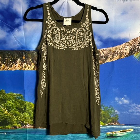 Knox Rose Tops - Knox Rose Olive Green Embroidered Tank Top
